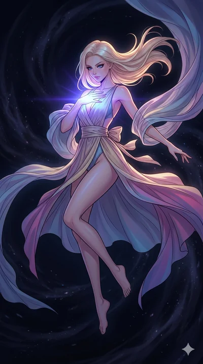 score_9, masterpiece, best quality, ultra-detailed, high-budget anime movie keyframe, cinematic anime lighting, intricate line art, Japanese woman. Mid-air action shot capturing a graceful twist and vertical silhouette. shielding her heart with a glo