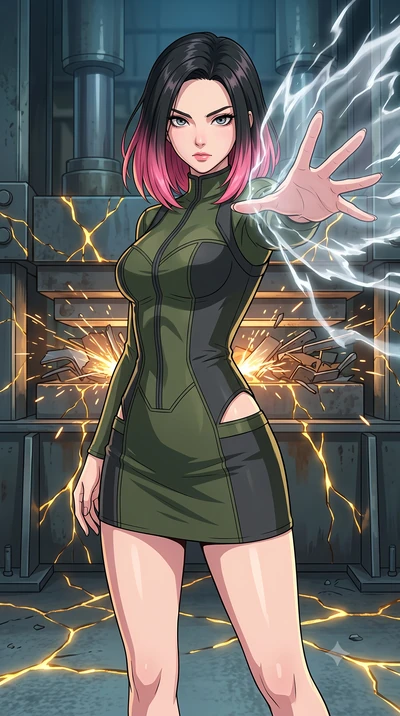 score_9, masterpiece, best quality, ultra-detailed, high-budget anime keyframe, clean line-art, cel-shading, Korean woman. close-up cowboy shot from the waist and thighs up, the character dominates the composition, filling the frame with her large pr