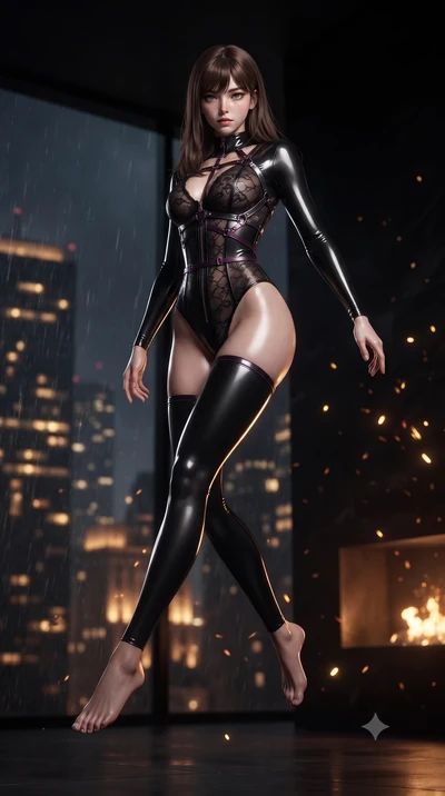 score_9, masterpiece, best quality, ultra-detailed, high-budget anime keyframe, editorial fashion photography, tasteful artistic composition, Korean woman. low angle full-body shot from head to toe showing her feet, filling the entire 9:16 vertical f