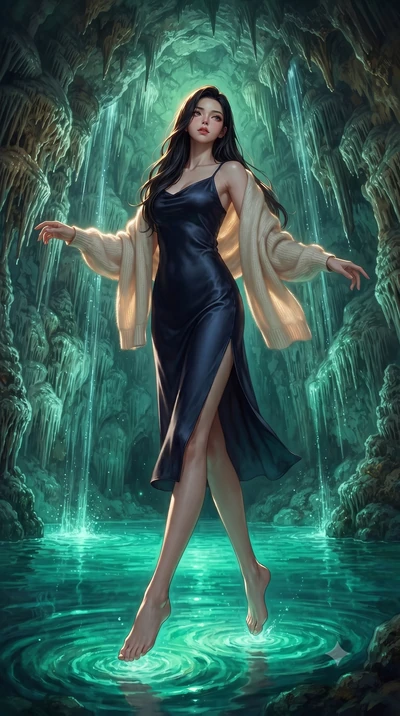 score_9, masterpiece, best quality, ultra-detailed, high-budget anime keyframe, editorial fashion photography, tasteful artistic composition, Korean woman. low angle full-body shot from head to toe showing her feet, filling the entire 9:16 vertical f