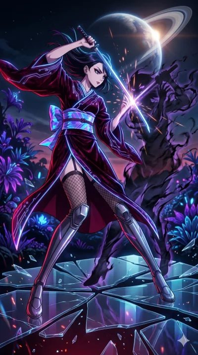 score_9, masterpiece, best quality, ultra-detailed, High-budget Anime Keyframe, vibrant colors, fluid line-art, expressive lighting, cinematic composition, Ufotable-style visual effects, top-tier animation quality, Japanese woman with delicate and el