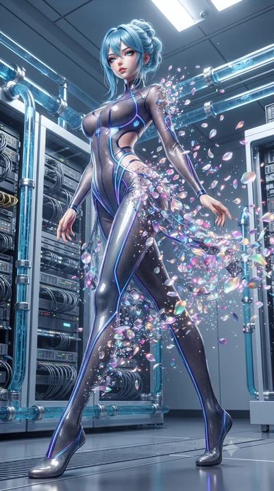 score_9, masterpiece, best quality, ultra-detailed, High-budget Anime Keyframe, editorial fashion photography, tasteful artistic composition, realistic cosplay photography, East Asian woman. Dynamic full-body shot stretching the vertical silhouette t