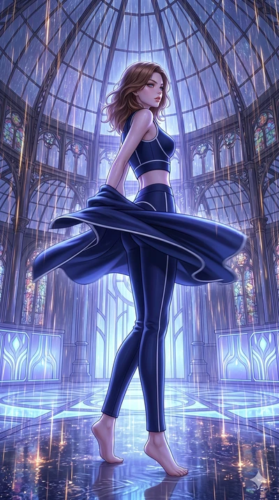 score_9, masterpiece, best quality, ultra-detailed, high-budget anime keyframe, editorial fashion photography, tasteful artistic composition, Korean woman. low angle full-body shot from head to toe showing her feet, filling the entire 9:16 vertical f