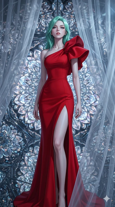 score_9, masterpiece, best quality, ultra-detailed, high-budget anime keyframe, editorial fashion photography, tasteful artistic composition, Japanese woman. cowboy shot from the thighs up, character and outfit filling the frame for maximum editorial