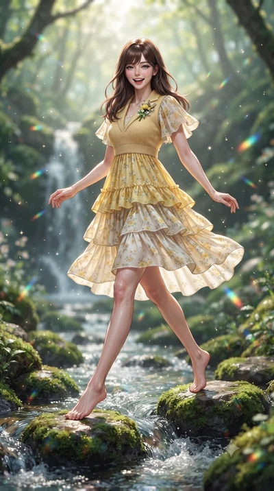 score_9, masterpiece, best quality, ultra-detailed, high-budget anime keyframe, editorial fashion photography, tasteful artistic composition, Korean woman. low angle full-body shot from head to toe showing her feet, filling the entire 9:16 vertical f