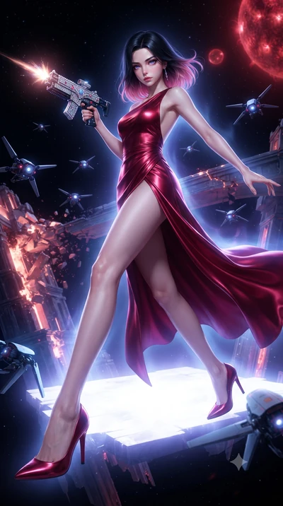 score_9, masterpiece, best quality, ultra-detailed, high-budget anime keyframe, editorial fashion photography, tasteful artistic composition, realistic cosplay photography, Korean woman. low angle full-body shot from head to toe showing her feet, fil