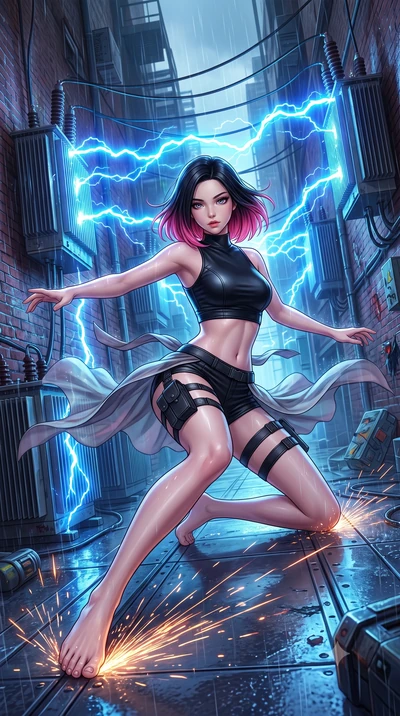 score_9, masterpiece, best quality, ultra-detailed, high-budget anime keyframe, editorial fashion photography, tasteful artistic composition, Korean woman. low angle full-body shot from head to toe showing her feet, filling the entire 9:16 vertical f