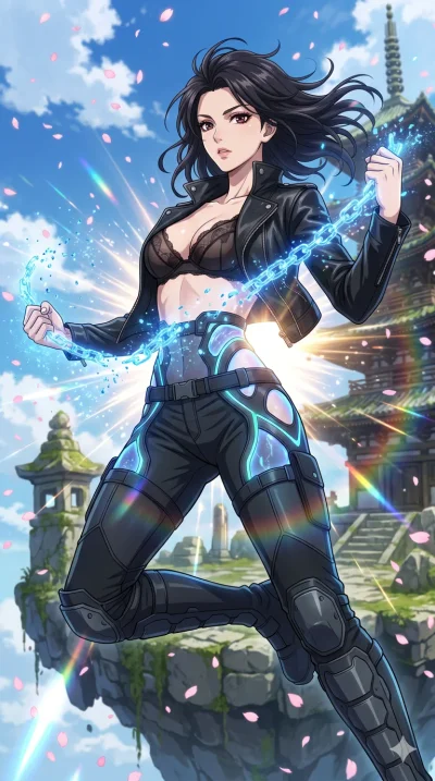 score_9, masterpiece, best quality, ultra-detailed, High-budget Anime Keyframe, vibrant colors, fluid line-art, expressive lighting, cinematic composition, Ufotable-style visual effects, top-tier animation quality, Japanese woman with delicate and el