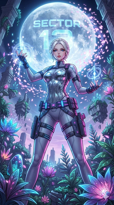 score_9, masterpiece, best quality, ultra-detailed, Set A: High-budget Anime Keyframe, Japanese woman. Low angle cowboy shot filling the entire 9:16 frame with her statuesque presence. Casting a spell through a floating botanical garden, with a massi