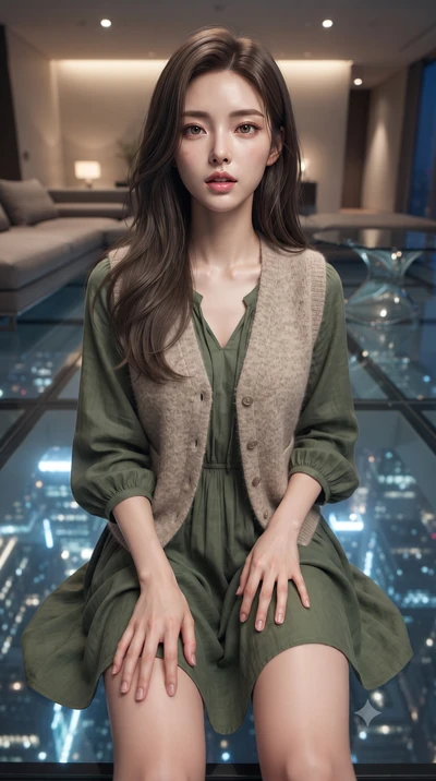 score_9, masterpiece, best quality, ultra-detailed, high-budget anime keyframe, editorial fashion photography, tasteful artistic composition, Korean woman. close-up cowboy shot from the waist and thighs up, the character dominates the composition, fi