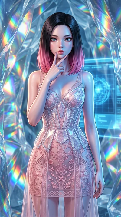 score_9, masterpiece, best quality, ultra-detailed, high-budget anime keyframe, editorial fashion photography, tasteful artistic composition, Korean woman. cowboy shot from the thighs up, character and outfit filling the frame for maximum editorial p