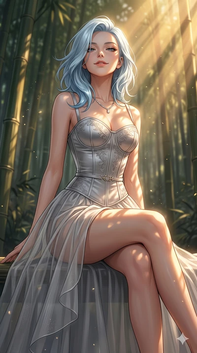 score_9, masterpiece, best quality, ultra-detailed, high-budget anime keyframe, editorial fashion photography, tasteful artistic composition, Korean woman. cowboy shot from the thighs up, character and outfit filling the frame for maximum editorial p