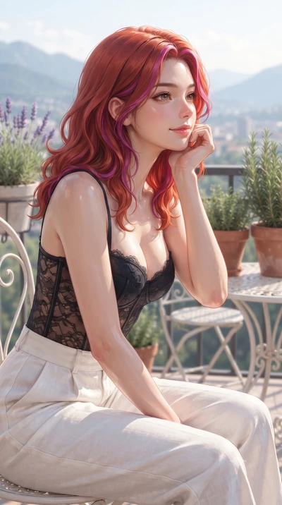 score_9, masterpiece, best quality, ultra-detailed, high-budget anime keyframe, editorial fashion photography, tasteful artistic composition, Caucasian woman woman. close-up cowboy shot from the waist and thighs up, the character dominates the compos