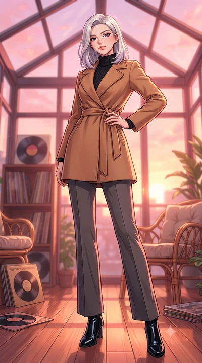 score_9, masterpiece, best quality, ultra-detailed, high-budget anime keyframe, tasteful artistic composition, Caucasian woman. low angle full-body shot from head to toe showing her feet, filling the entire 9:16 vertical frame with her statuesque pre