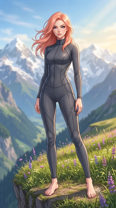 score_9, masterpiece, best quality, ultra-detailed, high-budget anime keyframe, editorial fashion photography, tasteful artistic composition, Japanese woman woman. low angle full-body shot from head to toe showing her feet, filling the entire 9:16 ve