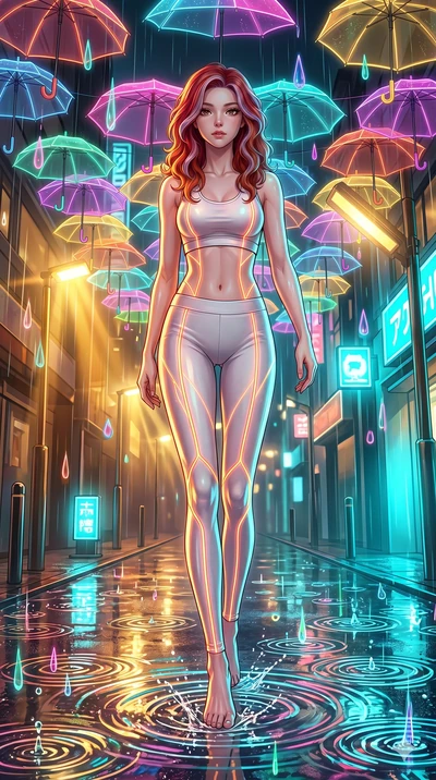 score_9, masterpiece, best quality, ultra-detailed, high-budget anime keyframe, Japanese woman. low angle full-body shot filling the entire 9:16 frame with her statuesque presence, stretching the vertical silhouette. navigating a wet neon-lit future 