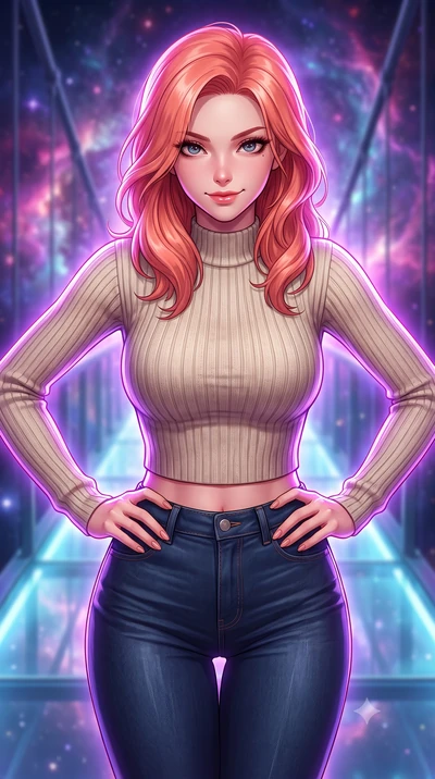 score_9, masterpiece, best quality, ultra-detailed, high-budget anime keyframe, editorial fashion photography, tasteful artistic composition, Japanese woman. close-up cowboy shot from the waist and thighs up, the character dominates the composition, 