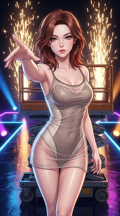 score_9, masterpiece, best quality, ultra-detailed, high-budget anime keyframe, editorial fashion photography, tasteful artistic composition, Korean woman. close-up cowboy shot from the waist and thighs up, the character dominates the composition, fi