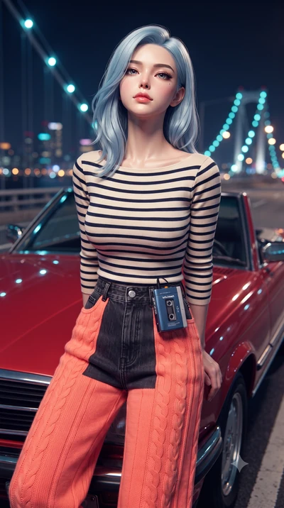 score_9, masterpiece, best quality, ultra-detailed, high-budget anime keyframe, editorial fashion photography, tasteful artistic composition, Korean woman. close-up cowboy shot from the waist and thighs up, the character dominates the composition, fi
