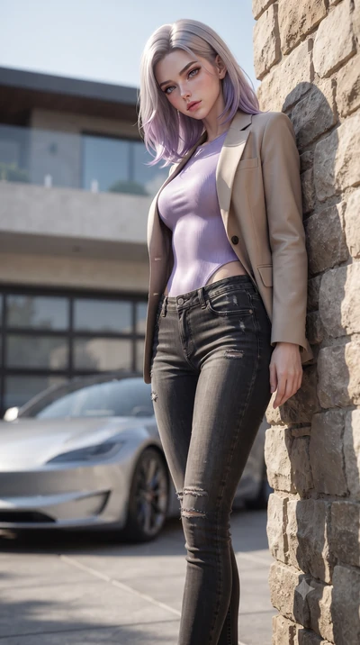 score_9, masterpiece, best quality, ultra-detailed, high-budget anime keyframe, editorial fashion photography, tasteful artistic composition, Caucasian woman. low angle full-body shot from head to toe showing her feet, filling the entire 9:16 vertica