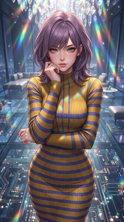 score_9, masterpiece, best quality, ultra-detailed, high-budget anime keyframe, editorial fashion photography, tasteful artistic composition, Japanese woman. close-up cowboy shot from the waist and thighs up, the character dominates the composition, 