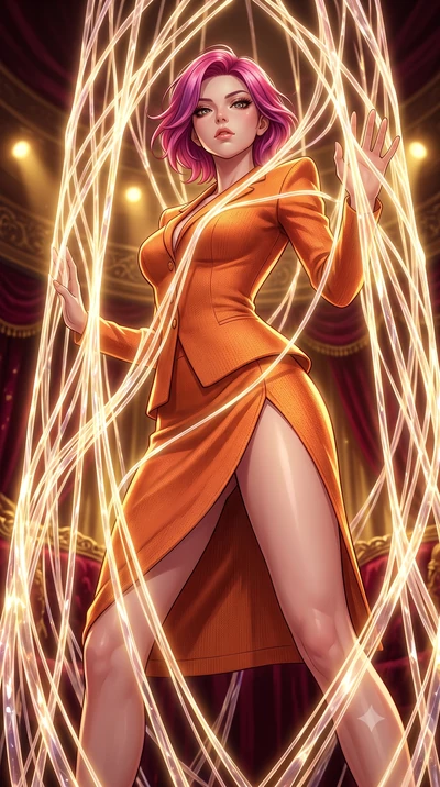 score_9, masterpiece, best quality, ultra-detailed, High-budget Anime Keyframe, Caucasian woman, strictly human ears. Low angle cowboy shot filling the entire 9:16 frame with her statuesque presence. Scenario 537: trapped in a cage of glowing crystal