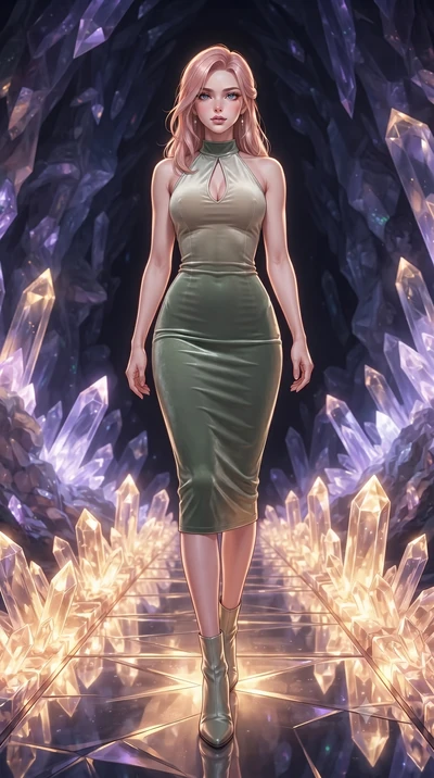 score_9, masterpiece, best quality, ultra-detailed, high-budget anime keyframe, editorial fashion photography, tasteful artistic composition, Japanese woman. low angle full-body shot from head to toe showing her feet, filling the entire 9:16 vertical