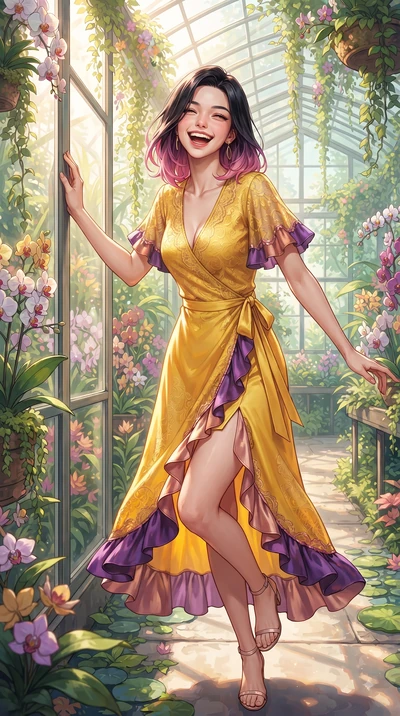 score_9, masterpiece, best quality, ultra-detailed, high-budget anime keyframe, editorial fashion photography, tasteful artistic composition, Korean woman. close-up cowboy shot from the waist and thighs up, the character dominates the composition, fi