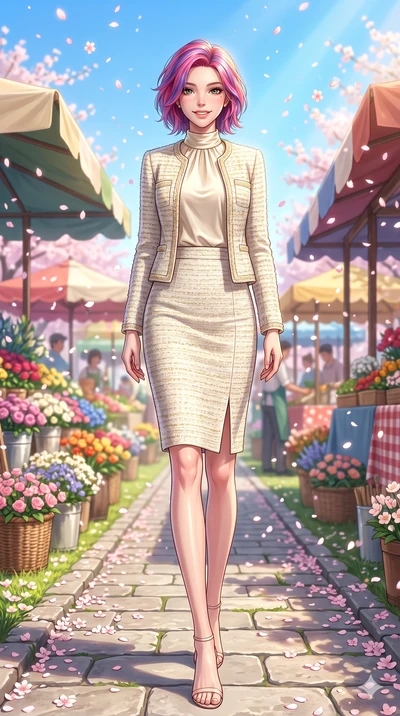 score_9, masterpiece, best quality, ultra-detailed, high-budget anime keyframe, vibrant anime aesthetic, Caucasian woman, strictly human ears. low angle full-body shot from head to toe showing her feet, filling the entire 9:16 vertical frame with her