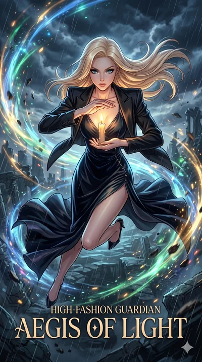 score_9, masterpiece, best quality, ultra-detailed, high-budget anime movie keyframe, cinematic anime lighting, intricate line art, Caucasian (strictly human ears) woman. Extreme high angle shot as she leaps towards the camera, filling the frame. shi