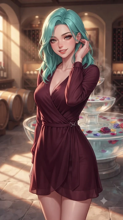score_9, masterpiece, best quality, ultra-detailed, high-budget anime keyframe, editorial fashion photography, tasteful artistic composition, Japanese woman. close-up cowboy shot from the waist and thighs up, the character dominates the composition, 