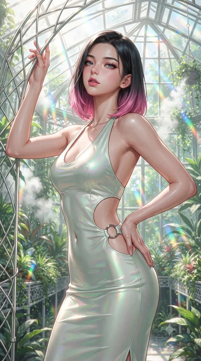 score_9, masterpiece, best quality, ultra-detailed, high-budget anime keyframe, editorial fashion photography, tasteful artistic composition, Korean woman. close-up cowboy shot from the waist and thighs up, the character dominates the composition, fi