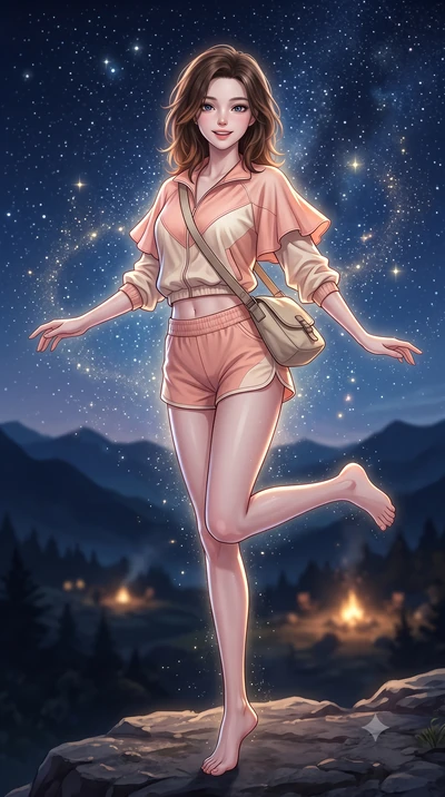 score_9, masterpiece, best quality, ultra-detailed, high-budget anime keyframe, semi-realistic 3D game render, editorial fashion photography, tasteful artistic composition, Korean woman. low angle full-body shot from head to toe showing her feet, fil
