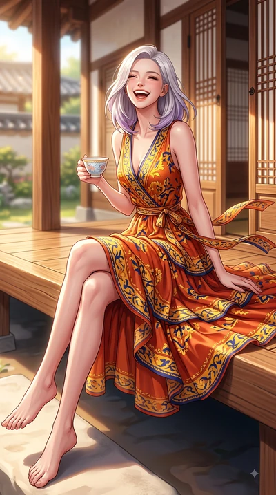 score_9, masterpiece, best quality, ultra-detailed, high-budget anime keyframe, editorial fashion photography, tasteful artistic composition, Caucasian woman. low angle full-body shot from head to toe showing her feet, filling the entire 9:16 vertica