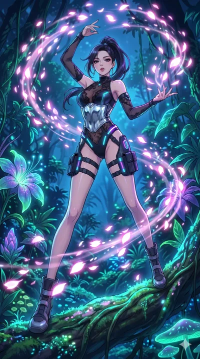 score_9, masterpiece, best quality, ultra-detailed, High-budget Anime Keyframe, vibrant colors, fluid line-art, expressive lighting, cinematic composition, Ufotable-style visual effects, top-tier animation quality, Korean woman with idol-like refined