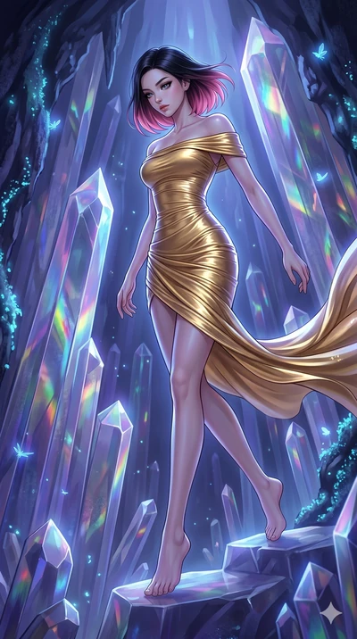 score_9, masterpiece, best quality, ultra-detailed, high-budget anime keyframe, editorial fashion photography, tasteful artistic composition, Korean woman. low angle full-body shot from head to toe showing her feet, filling the entire 9:16 vertical f
