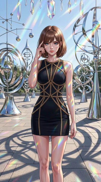 score_9, masterpiece, best quality, ultra-detailed, high-budget anime keyframe, editorial fashion photography, tasteful artistic composition, Caucasian woman, strictly human ears. cowboy shot from the thighs up, character and outfit filling the frame