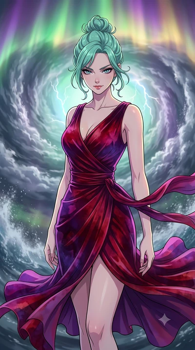 score_9, masterpiece, best quality, ultra-detailed, high-budget anime keyframe, clean line-art, cel-shading, Japanese woman. close-up cowboy shot from the waist and thighs up, the character dominates the composition, filling the frame with her large 
