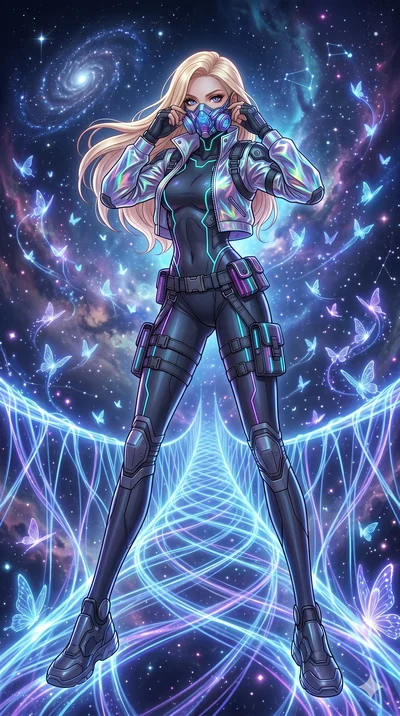 score_9, masterpiece, best quality, ultra-detailed, high-budget anime movie keyframe, cinematic anime lighting, intricate line art, Japanese anime girl. Low angle cowboy shot filling the entire 9:16 frame with her statuesque presence. adjusting a glo