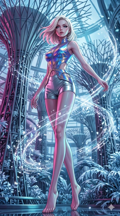 score_9, masterpiece, best quality, ultra-detailed, high-budget anime keyframe, editorial fashion photography, tasteful artistic composition, Caucasian woman, strictly human ears. low angle full-body shot from head to toe showing her feet, filling th