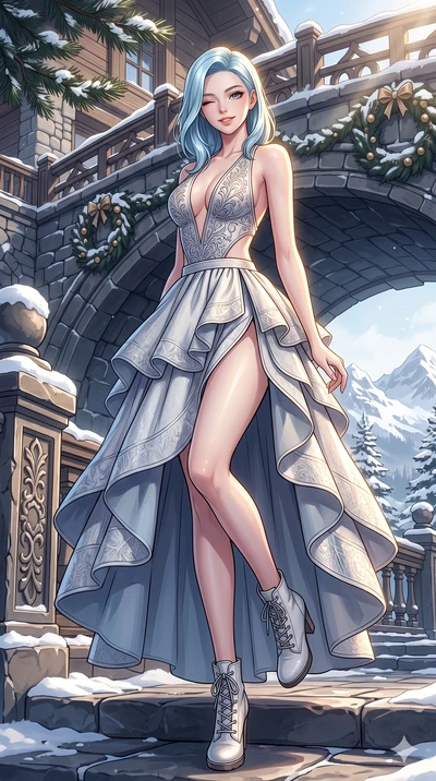 score_9, masterpiece, best quality, ultra-detailed, high-budget anime keyframe, vibrant anime aesthetic, Korean woman. low angle full-body shot from head to toe showing her feet, filling the entire 9:16 vertical frame with her statuesque presence, st