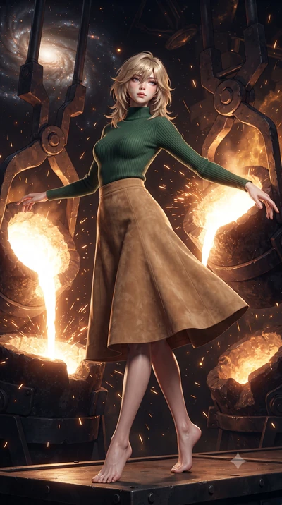 score_9, masterpiece, best quality, ultra-detailed, high-budget anime keyframe, editorial fashion photography, tasteful artistic composition, Japanese woman. low angle full-body shot from head to toe showing her feet, filling the entire 9:16 vertical