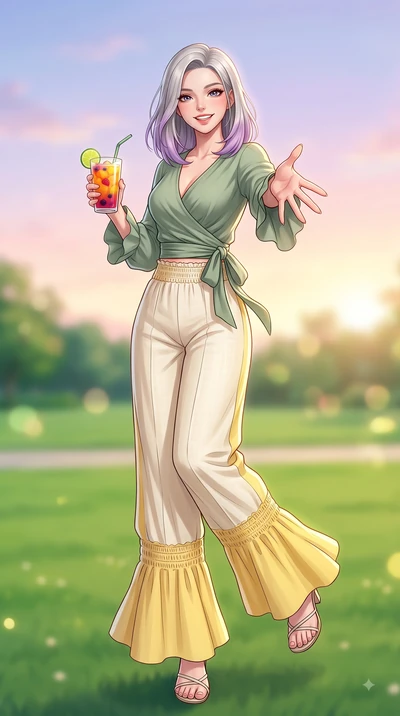 score_9, masterpiece, best quality, ultra-detailed, high-budget anime keyframe, editorial fashion photography, tasteful artistic composition, Caucasian woman. low angle full-body shot from head to toe showing her feet, filling the entire 9:16 vertica