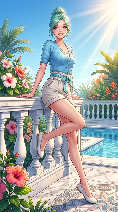score_9, masterpiece, best quality, ultra-detailed, high-budget anime keyframe, editorial fashion photography, tasteful artistic composition, Japanese woman. low angle full-body shot from head to toe showing her feet, filling the entire 9:16 vertical