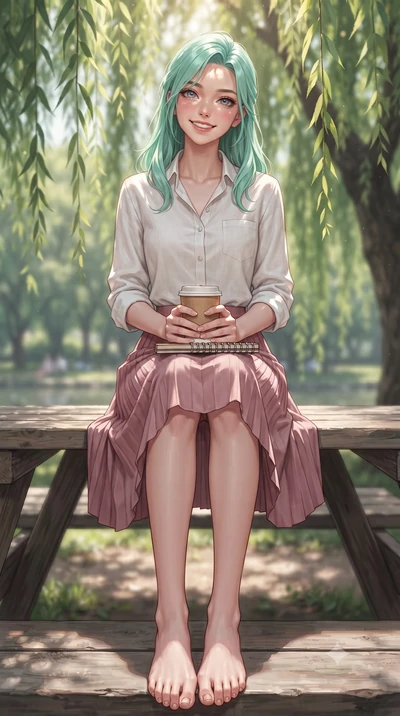 score_9, masterpiece, best quality, ultra-detailed, high-budget anime keyframe, editorial fashion photography, tasteful artistic composition, Japanese woman. low angle full-body shot from head to toe showing her feet, filling the entire 9:16 vertical