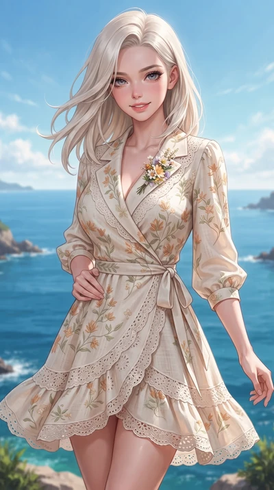 score_9, masterpiece, best quality, ultra-detailed, high-budget anime keyframe, editorial fashion photography, tasteful artistic composition, Caucasian woman. close-up cowboy shot from the waist and thighs up, the character dominates the composition,