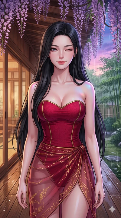 score_9, masterpiece, best quality, ultra-detailed, high-budget anime keyframe, vibrant anime aesthetic, Korean woman. close-up cowboy shot from the waist and thighs up, the character dominates the composition, filling the frame with her large presen