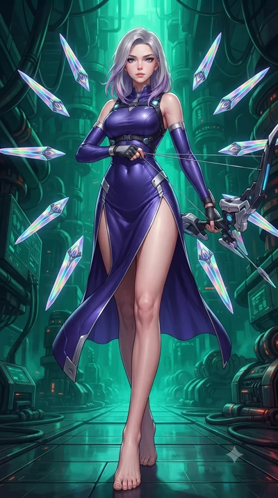 score_9, masterpiece, best quality, ultra-detailed, high-budget anime keyframe, editorial fashion photography, tasteful artistic composition, Caucasian woman. low angle full-body shot from head to toe showing her feet, filling the entire 9:16 vertica