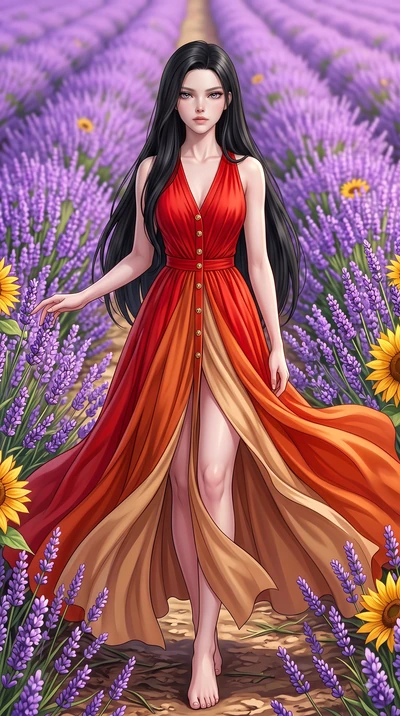 score_9, masterpiece, best quality, ultra-detailed, high-budget anime keyframe, editorial fashion photography, tasteful artistic composition, Korean woman. low angle full-body shot from head to toe showing her feet, filling the entire 9:16 vertical f