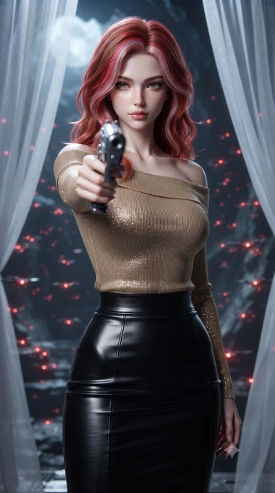 score_9, masterpiece, best quality, ultra-detailed, high-budget anime keyframe, editorial fashion photography, tasteful artistic composition, realistic cosplay photography, Caucasian woman, strictly human ears. close-up cowboy shot from the waist and